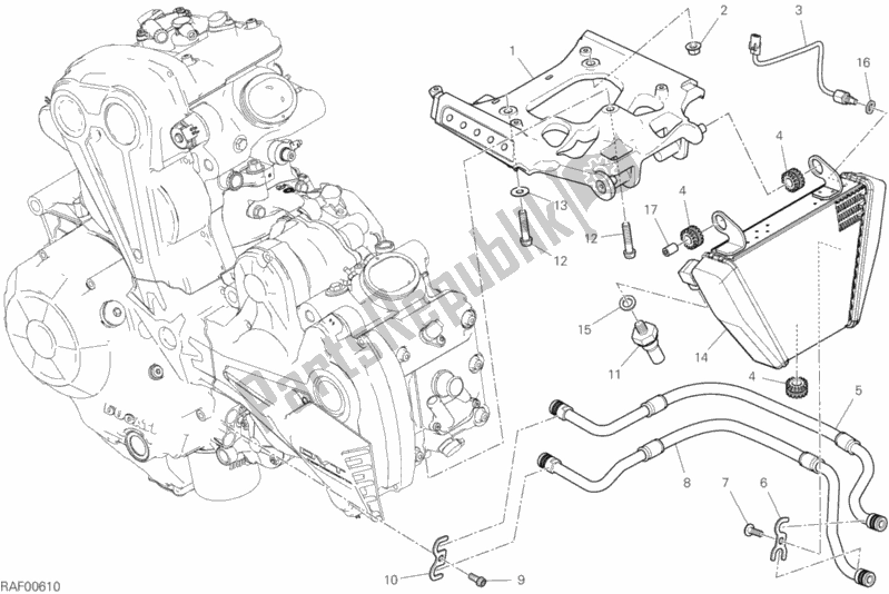 All parts for the Oil Cooler of the Ducati Diavel Xdiavel Sport Pack Brasil 1260 2018